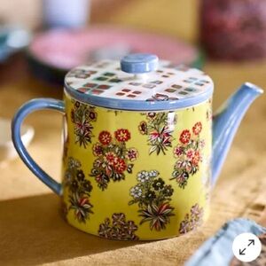 Anthropologie Handpainted Floral Teapot Decaled Stoneware New In Box NWT Rare